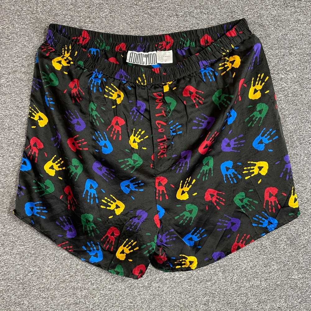 Addiction Boxer Shorts Mens L‎ 100% Silk Black Handprint Novelty Don't Go There